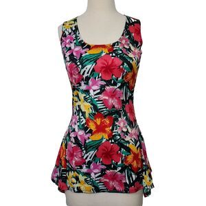 Tango Mango Tunic Tank Top Tropical Floral Sleeveless Women size Small Flowy